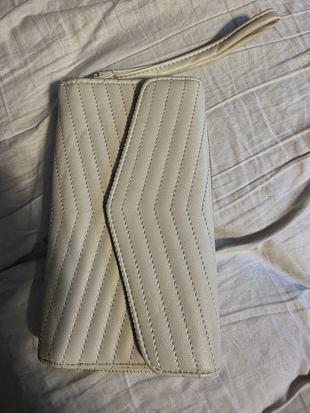 Cream Quilted Wristlet Clutch